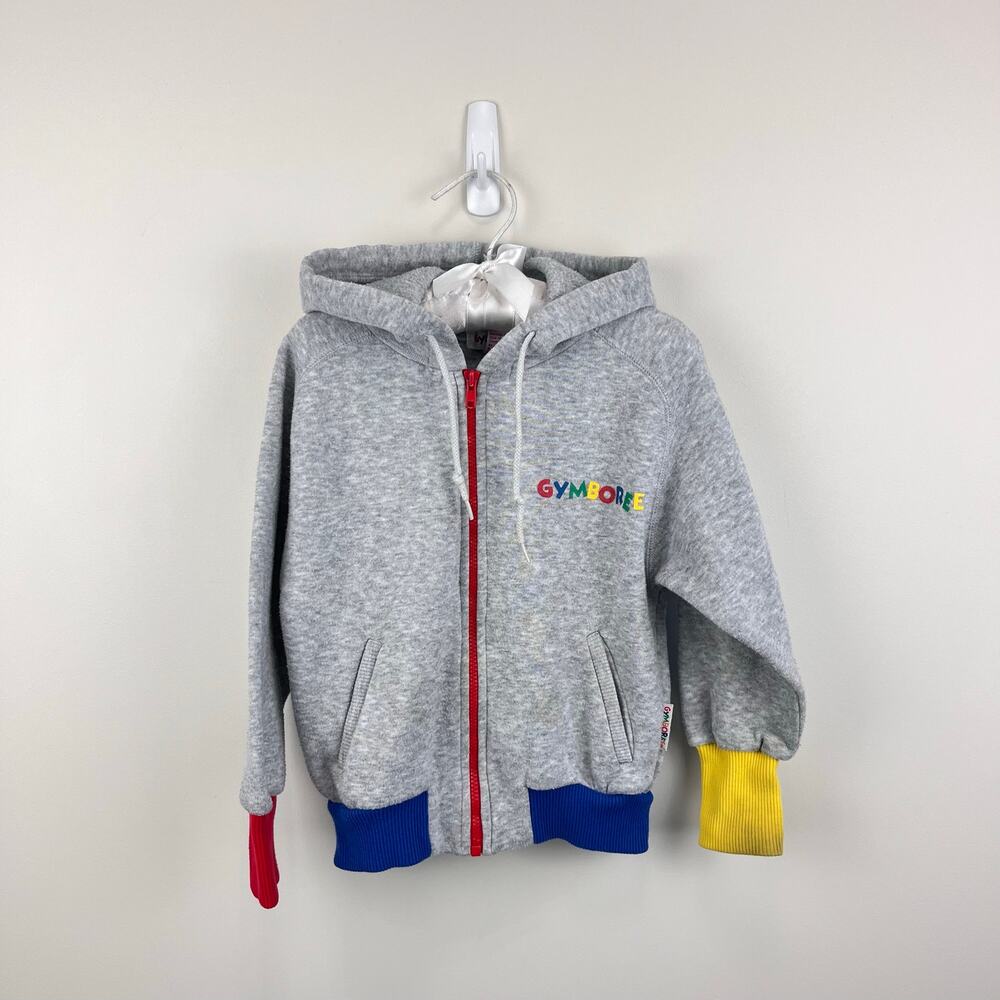 Vintage Gymboree Color Block Gray Hoodie Zip Sweatshirt Medium 3-4